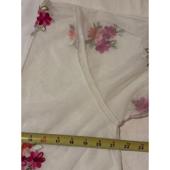 Sheer Floral Fringe Embroidered Wrap Women’s Tops Excellent Condition - Picture 5 of 5